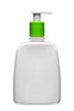 Fototapeta Tulipany - Biały plastikowy pojemnik z dozownikiem, opakowanie na krem, szampon lub mydło.
