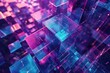 A vibrant purple and blue abstract background filled with cubes of various sizes and shades, Cubic demonstration of the digital world in futuresque abstract style, AI Generated