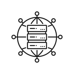 Leinwandbilder - Network server, database cloud storage outline icon. Data backup or remote storage service, file transfer platform or SQL database server vector symbol. Networking datacenter line sign or pictogram