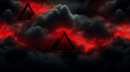 Red neon triangles in clouds.