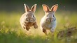 Two rabbits (Oryctolagus cuniculus), playing, crossing with domestic rabbit (Oryctolagus cuniculus forma domestica), Lower Austria, Austria, Europe