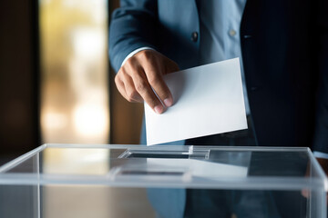 Wall Mural - Man hand putting a ballot into a voting box