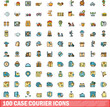 © ylivdesign - 100 case courier icons set. Color line set of case courier vector icons thin line color flat on white