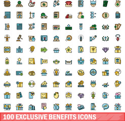 Canvas Print - 100 exclusive benefits icons set. Color line set of exclusive benefits vector icons thin line color flat on white