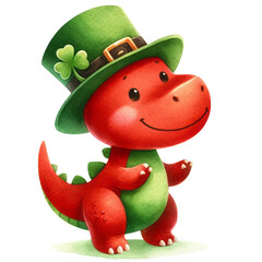 Funny Cartoon Dinosaur  Isolated on White Background with red and green Colors,  for st. patrick's day