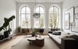 beautiful bright living room with large windows 