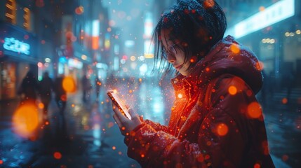 Aufkleber - The concept of metaverse and blockchain technology. A person with a smart phone using a metaverse virtual world. Conceptual picture.