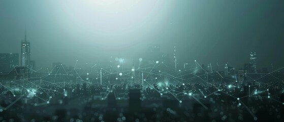 Poster - An abstract polygon pattern connected with a speed line light to demonstrate the concept of a smart city and big data connection technology.