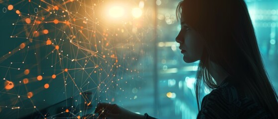 Aufkleber - The future of technology, internet network connection, big data, digital marketing, IoT internet of things, and women using modern computers browsing the internet.