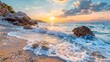 As the sun rises and sets, the windswept waves relentlessly crash against the rugged rocks of the shore, creating a breathtaking seascape that captures the raw beauty and power of nature's elements