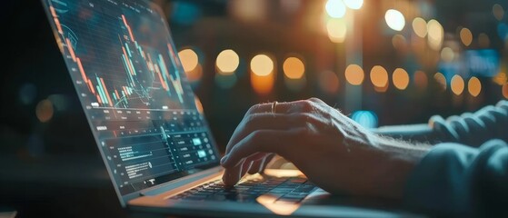 Canvas Print - An analysis of a digital marketing strategy for branding is performed by a young man using a laptop with Ads dashboard.