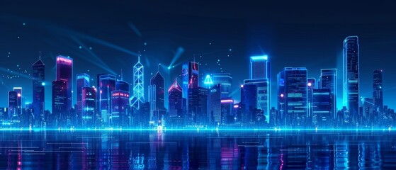 Canvas Print - City background with blue neon lights