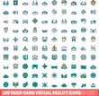© ylivdesign - 100 video game virtual reality icons set. Color line set of video game virtual reality vector icons thin line color flat on white