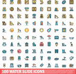 © ylivdesign - 100 water slide icons set. Color line set of water slide vector icons thin line color flat on white