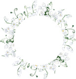 Fototapeta Kwiaty - Watercolor Round Shaped Frame with Lily of the Valley