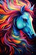 Vibrant painting of a horse with colorful hair. Perfect for art lovers and equestrian enthusiasts