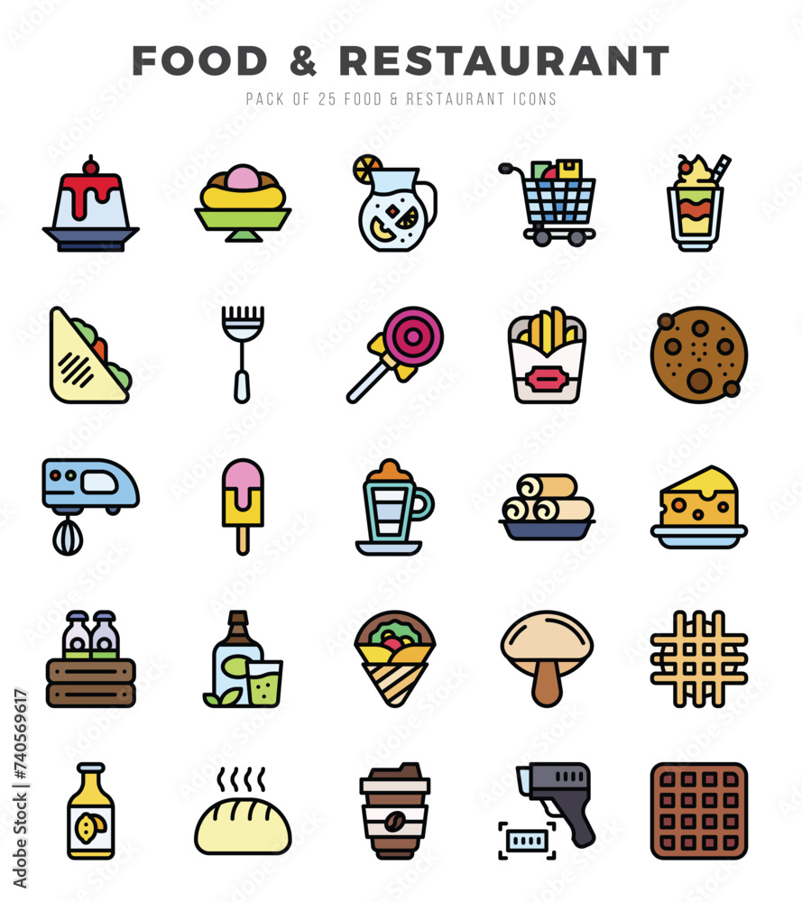 Food and Restaurant Lineal Color icons collection. 25 icon set in a ...