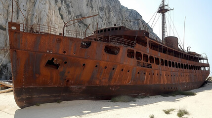 Wall Mural - Shipwreck Beach or Smuggler's Bay, greece.