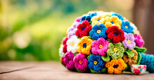Crochet Bouquet Of Flowers. Selective Focus.