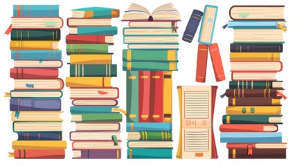 Aufkleber - Books for reading and textbooks for education. Set of literary works, dictionaries, encyclopedias, planners with bookmarks. Colored flat  illustration isolated on white.