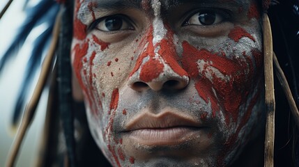 Canvas Print - Close-up of a person with colorful face paint, suitable for creative projects