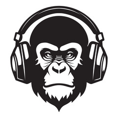 Sticker - ferocious monkey wearing headphones iconic logo vector illustration