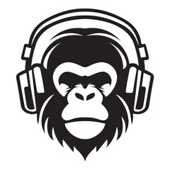 Wall Mural - ferocious monkey wearing headphones iconic logo vector illustration