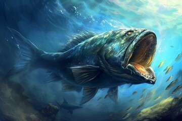 Wall Mural - Peinture d'un gros poisson dans l'océan » IA générative