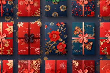 Sticker - A set of  backgrounds with a gift card template with realistic 3D elements. Also included are holiday banners, banners for web posts, flyers and brochures, greeting cards, and group bright