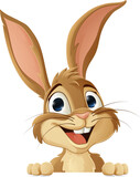 Fototapeta Pokój dzieciecy - The Easter bunny or other fun rabbit cartoon character peeking around sign illustration