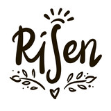 Fototapeta Młodzieżowe - Risen - religious inspire and motivational quote. Hand drawn beautiful lettering. Print for inspirational poster, t-shirt, bag, cups, card, flyer, sticker, badge. Christian elegant vector writing
