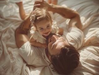 Wall Mural - Tender Moment Between Father and Daughter in Sunlit Room