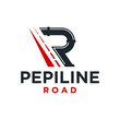 letter r pipeline with road logo concept design vector illustration