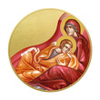 Orthodox traditional image of Saint Mary. Golden christian medallion in Byzantine style on white background