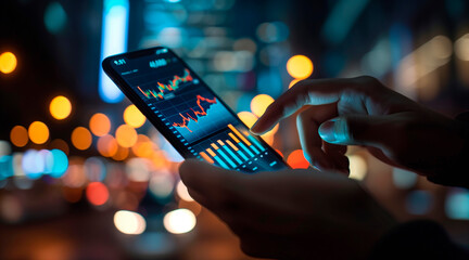 Businessman using a smartphone app to buy or sell shares of stock market. Investment concept 