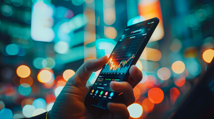 Businessman using a smartphone app to buy or sell shares of stock market. Investment concept 