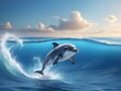 Cute Dolphin in Sparkling Waves, Cute Baby Dolphin Leaping in Sparkling Waves in the Ocean, cute baby animals for kid's room decoration, Kid's wall art, Cute beautiful baby animals, Cute baby Dolphin