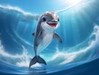 Cute Dolphin in Sparkling Waves, Cute Baby Dolphin Leaping in Sparkling Waves in the Ocean,  cute baby animals for kid's room decoration, Kid's wall art, Cute beautiful baby animals, Cute Dolphin 