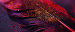 © Uwe - close up on top part, luxurious symetrical dark red and purple feather fan with gold spatter glistering dust on dark red and purple background