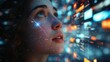 © Twinny B Studio - Caucasian woman in awe of animated digital content, a deep dive into the metaverse of big data and viral media. Connecting through the cyber world