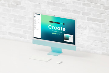 Leinwandbilder - Modern computer screen displays online website creator interface with editor and color palette, enabling easy customization and design flexibility