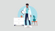 Vektor-Illustration eines männlichen Arztes mit einem Stethoskop in seiner Praxis - Gesundheit Konzept