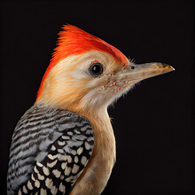Vibrant Red-Bellied Woodpecker Studio Portrait On Black