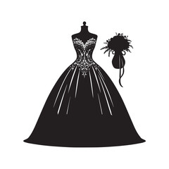 Vintage Retro Styled Vector Wedding Dresses Silhouette Black and White - illustration