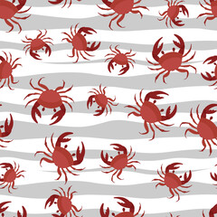 Wall Mural - Vector seamless childish pattern with red crabs. Suitable for baby prints, nursery decor, wallpaper, wrapping paper, stationery, scrapbooking, etc.