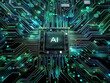 AI, Artificial Intelligence chipset processor on circuit board working on data analysis, machine learning and futuristic technology concept, Generative AI