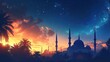 A mosque and nature modern synthwave background