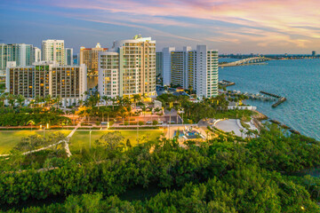 Sticker - miami city skyline seen from the air at dusk with a cloudy sky