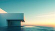 House in modern minimalist style at sunset, on a lonely island