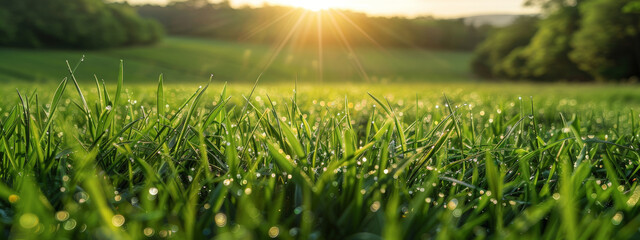 Wall Mural - nature, green, plant, grass, morning, summer, meadow, dew, bright, spring, environment